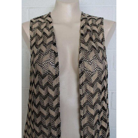 New NWT Chico's Collection 1 Medium Black Metallic Gold Fringed Hem Long Vest - Picture 3 of 7
